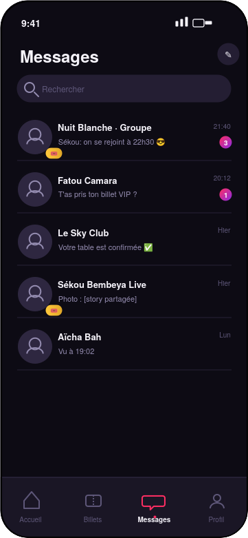 Liste de messages